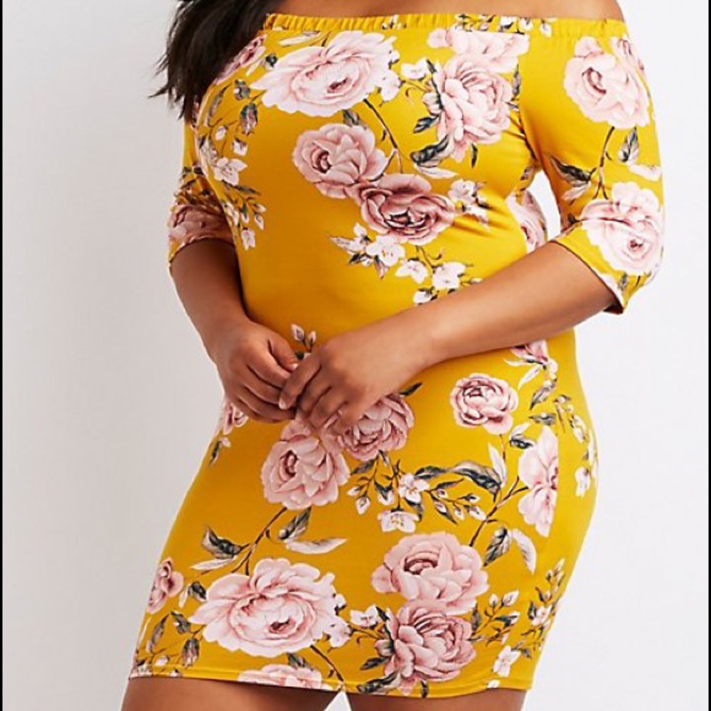 Plus Size Floral Off-The-Shoulder Bodycon Dress